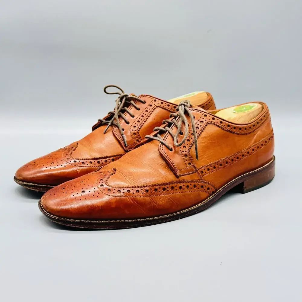 Cole Haan Shoes Mens 10 Light Brown Leather Grand OS Wingtip Oxford Dress Brogue